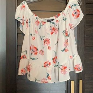 Flower off shoulder shirt